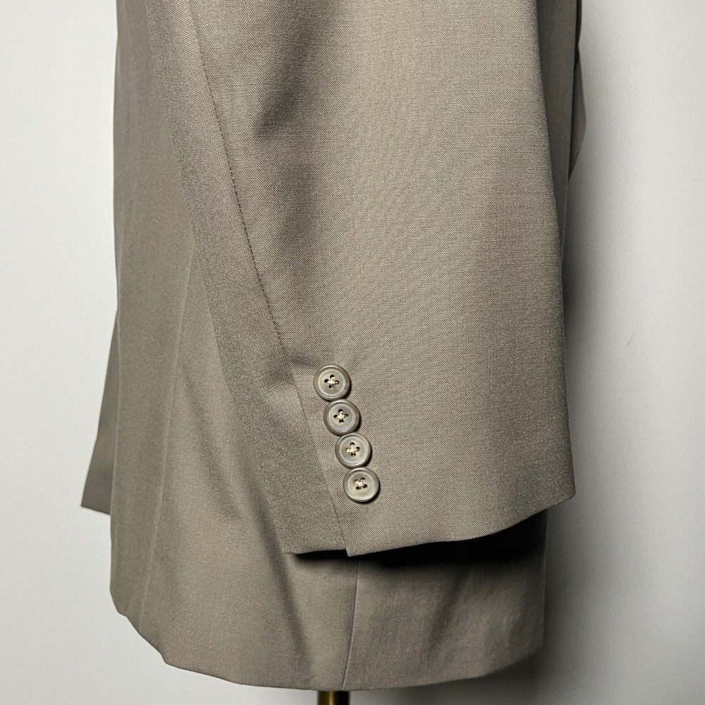 Tom James Suit Mens 40R 32x27 Tan Solid Wool Pleated 2 Button - Picture 2 of 6